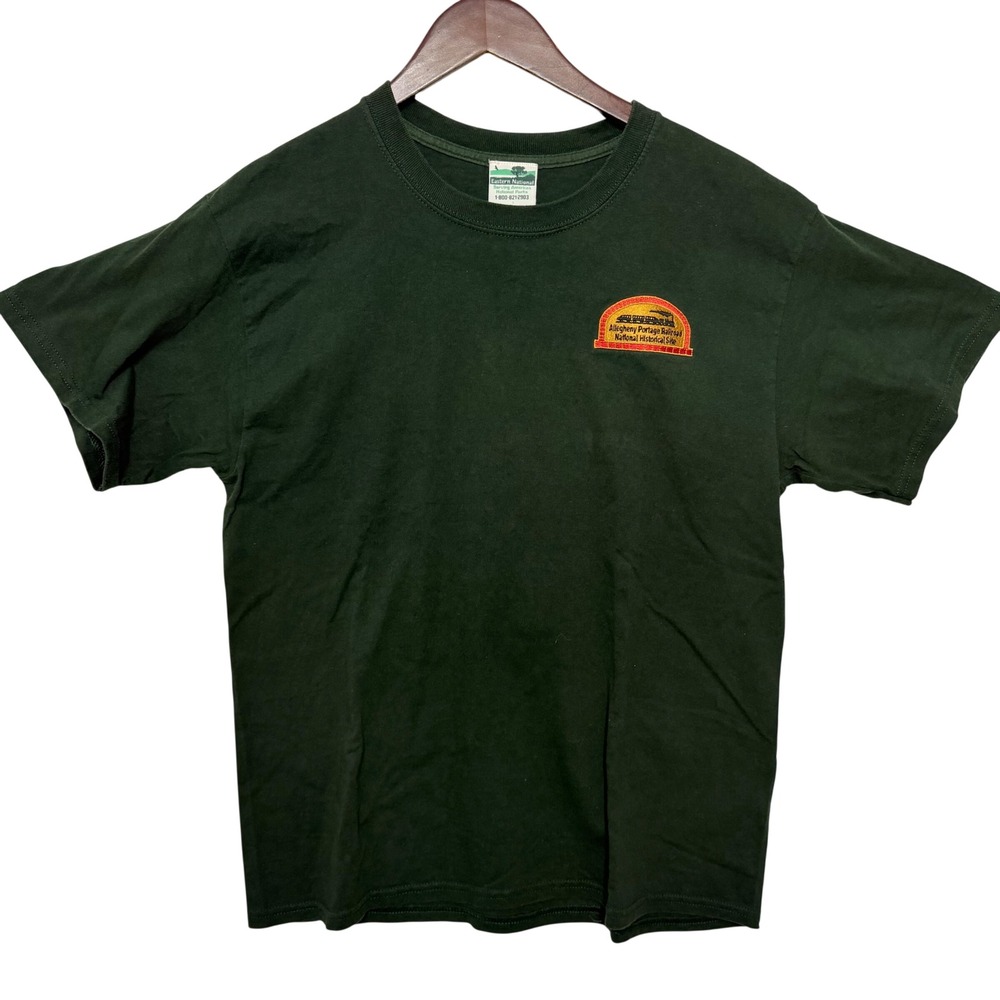 Eastern National T-Shirt Mens Large Green Allegheny Portage‎ Train Railroad